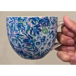 Lilly Pulitzer Blue Floral Gold Handle Ceramic Mug